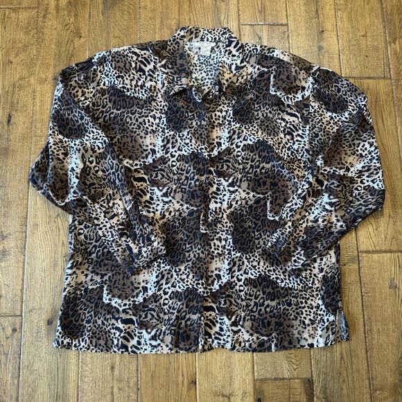 FU DA Tops - Vintage FU DA Fine Silk Button Front Shirt Womens XL Leopard Print Old Money